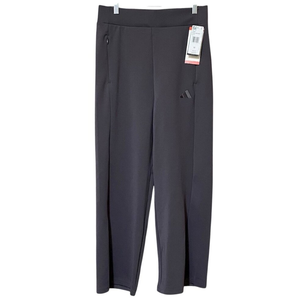 adidas Gray Strata Wide Leg Cropped Pants M NWT Zip Pocket Athleisure Travel Fit